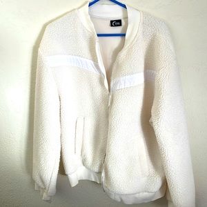 Zyia Sherpa Bomber Zip jacket. Creme. XXXL NEW. NWOT. Pockets. Cuffs